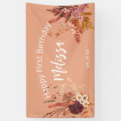 Banderoles Boho Fall Rustique Bourgogne Joyeux premier annive (Vertical)