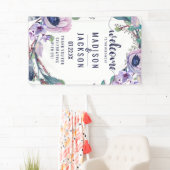 Banderoles Boho Feather & Floral Wreath Mariage Bienvenue (En situation)