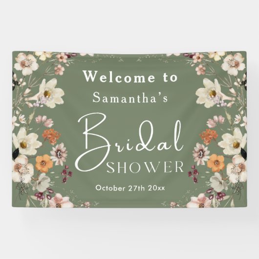 Banderoles Boho Fleur sauvage Rustique Sage Green Fête des ma (Horizontal)