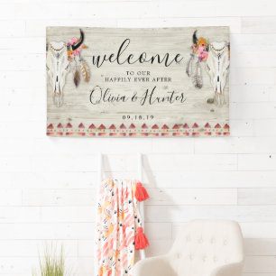 Banderoles Boho Floral Feather Antler Crâne Mariage Bienvenue