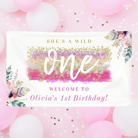 Banderoles Boho Floral Wild One Girl's First Birthday Party