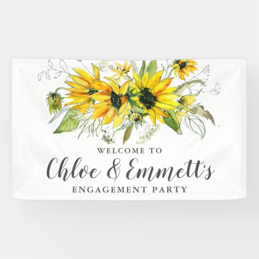Banderoles Boho Jaune Tournesol Floral Partie d'engagement (Horizontal)