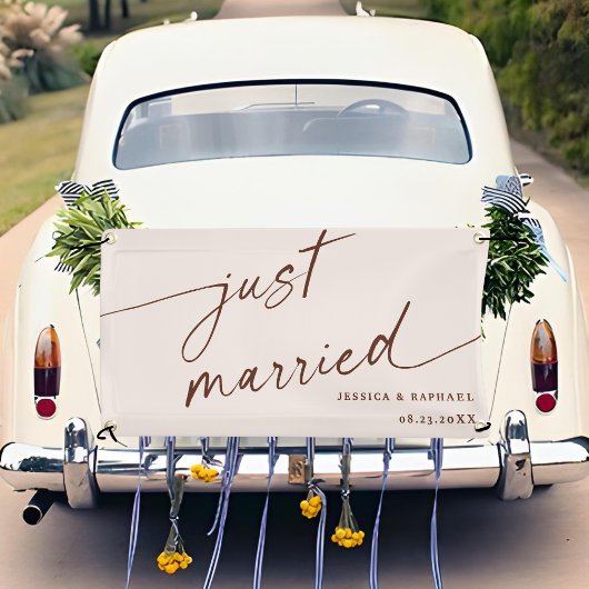 Banderoles Boho Minimal vient de marier M. et Mme Mariage Car