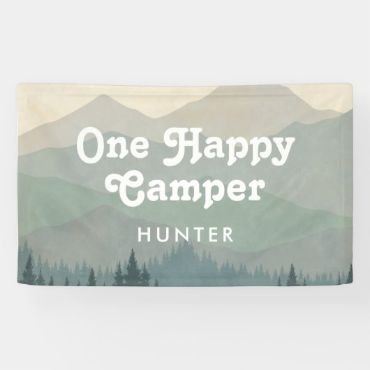 Banderoles Boho Mountains One Happy Camper Boys 1er anniversa (Horizontal)
