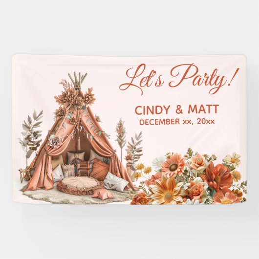 Banderoles Boho Orange Tent Fleur sauvage Mariage (Horizontal)