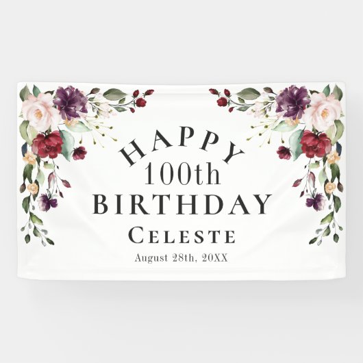 Banderoles Boho Red Blush et Purple 100e fête d'anniversaire (Horizontal)