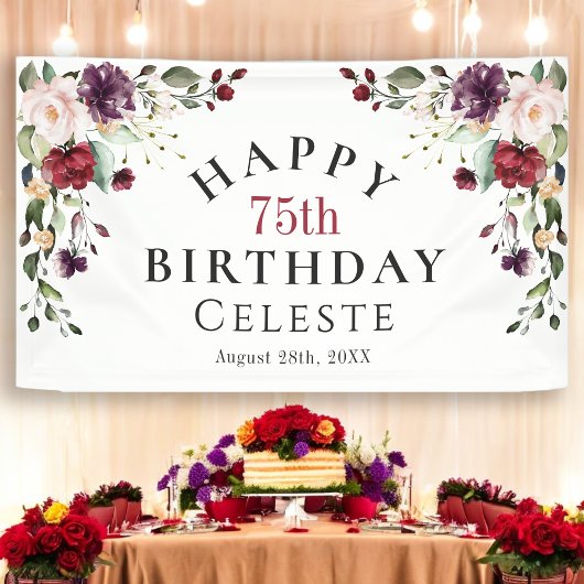 Banderoles Boho Red Blush et Purple 75e fête d'anniversaire