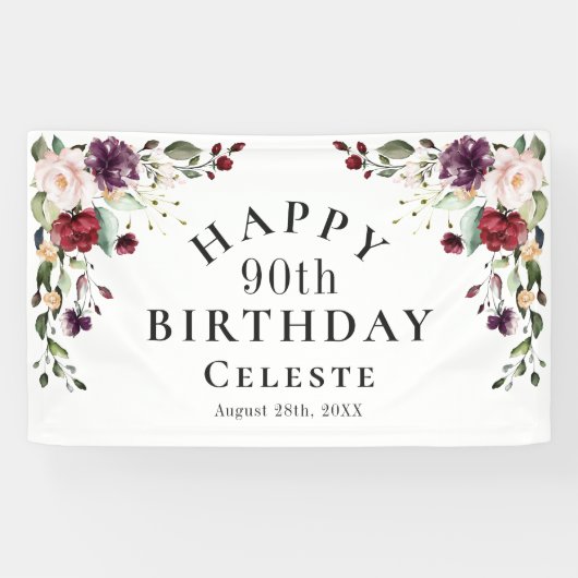 Banderoles Boho Red Blush et Purple 90e fête d'anniversaire (Horizontal)