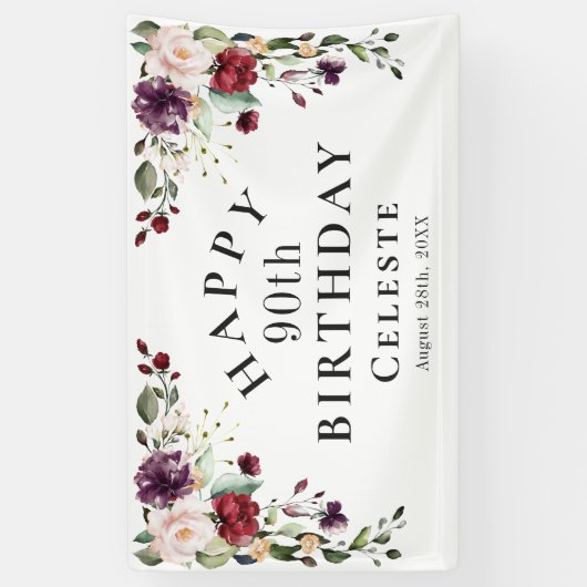 Banderoles Boho Red Blush et Purple 90e fête d'anniversaire (Vertical)