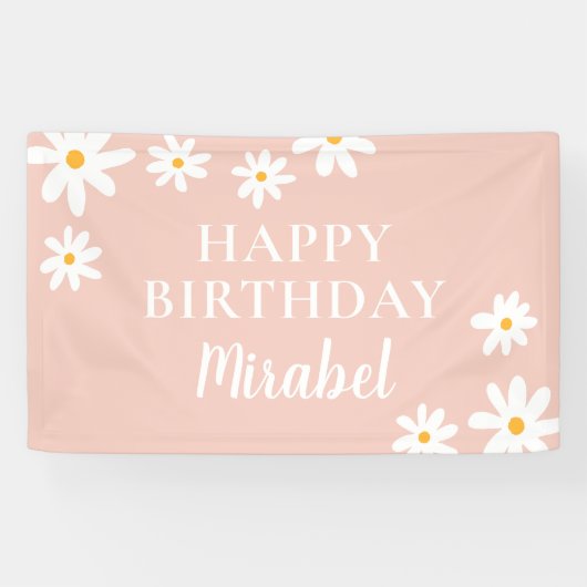 Banderoles Boho Retro Blush Rose Daisy Floral Joyeux Annivers (Horizontal)