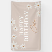 Banderoles Boho Retro Lumière Brown Daisy Floral Joyeux Anniv (Vertical)