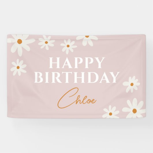 Banderoles Boho Retro Rose Daisy Floral Joyeux Anniversaire (Horizontal)