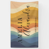 Banderoles Boho Retro Script Abstrait Wavy Lines Jaune Bleu (Vertical)