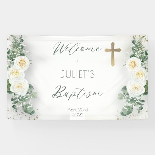 Banderoles Boho Rose florale Eucalyptus Baptême Bienvenue (Horizontal)