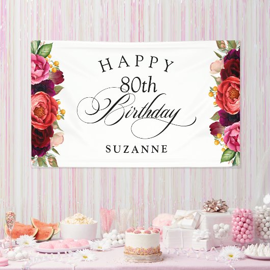 Banderoles Boho Rustic Watercolor Floral 80e fête d'anniversa