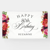 Banderoles Boho Rustic Watercolor Floral 80e fête d'anniversa (Horizontal)