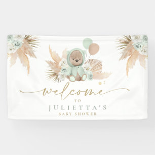 Banderoles Boho Teddy Bear Baby shower Green Bear Bienvenue