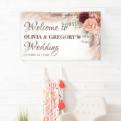 Banderoles Boho Terracotta Pampas Floral Bourgogne Mariage (En situation)