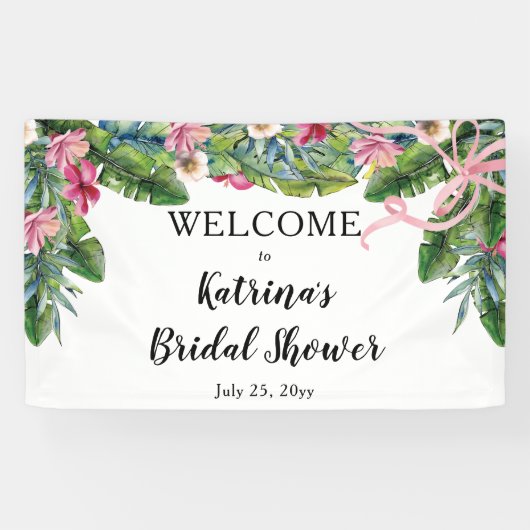 Banderoles Boho Tropical Feuilles | Fête des mariées florale (Horizontal)