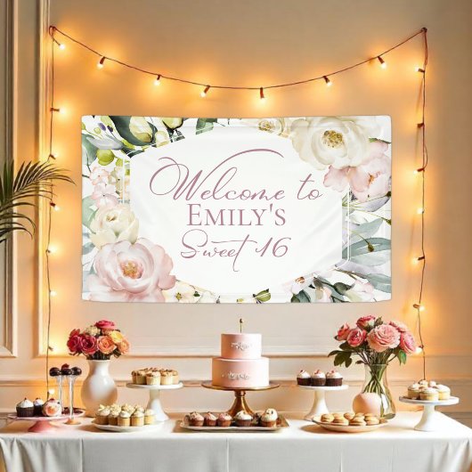 Banderoles Boho Vert Floral Frame Sweet 16 Welcome Banner