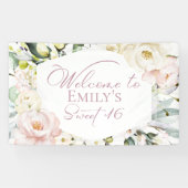 Banderoles Boho Vert Floral Frame Sweet 16 Welcome Banner (Horizontal)