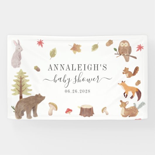Banderoles Bois Animaux Aquarelle Baby shower mignon (Horizontal)