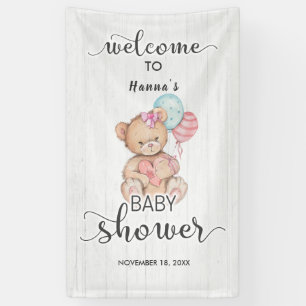 Banderoles Bois blanc et ours en peluche Baby shower de fille