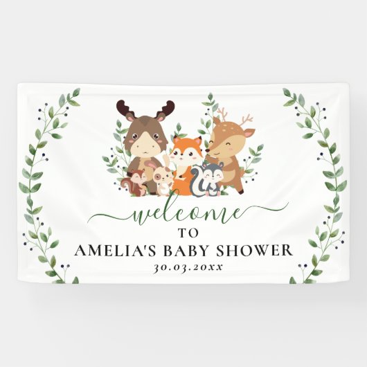 Banderoles Bois Chic Vert Forêt Animaux Baby shower (Horizontal)