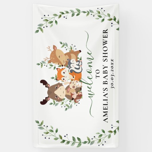 Banderoles Bois Chic Vert Forêt Animaux Baby shower (Vertical)