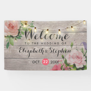 Banderoles Bois Floral Chaîne Lumières Mariage Welcome Banniè