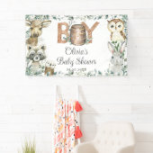 Banderoles Bois rustique Animaux Garçon Baby shower fond (En situation)