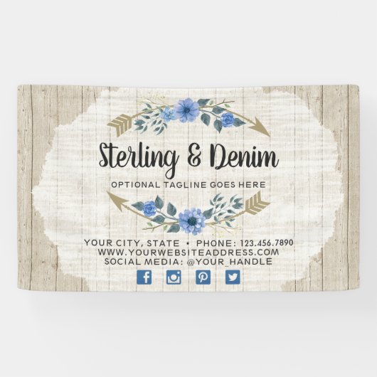 Banderoles Bois rustique et flèches florales en aquarelle de (Horizontal)