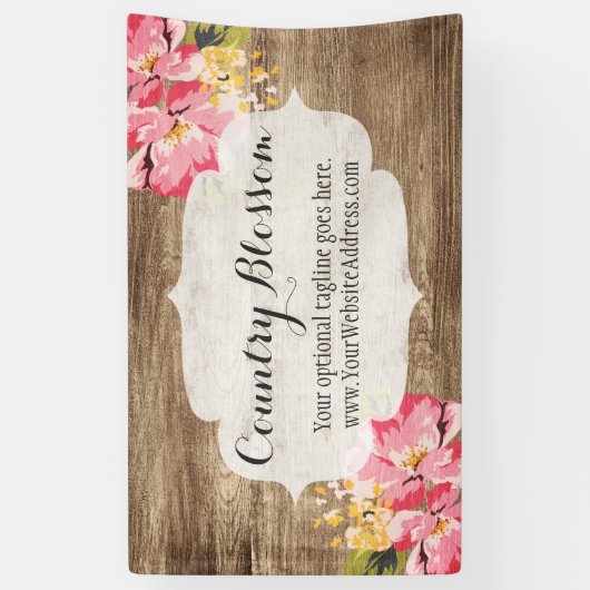 Banderoles Bois rustique et Hibiscus rose peint Pays Fleur (Vertical)