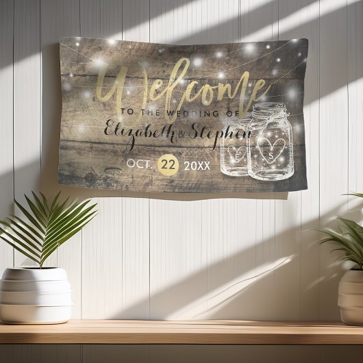 Banderoles Bois rustique Mason Jar String Mariage de lumière 