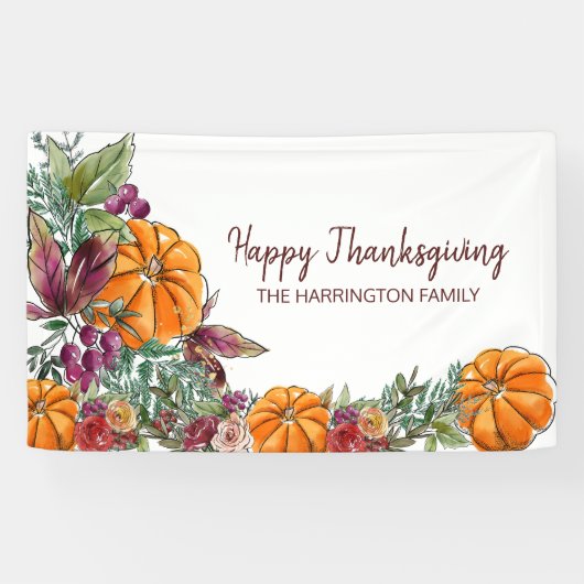Banderoles Bon thanksgiving aquarelle Citrouilles Automne (Horizontal)