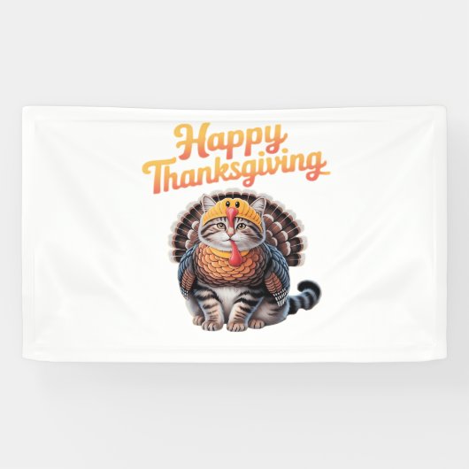 Banderoles Bon thanksgiving Chat Turquie Fête Automne Classiq (Horizontal)