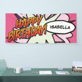 Banderoles BONJOUR D'ANNIVERSAIRE B.D. Pop Art rose (Salon professionnel)