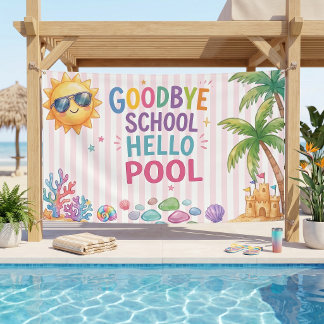 Banderoles Bonjour rayures de fête au bord de la piscine