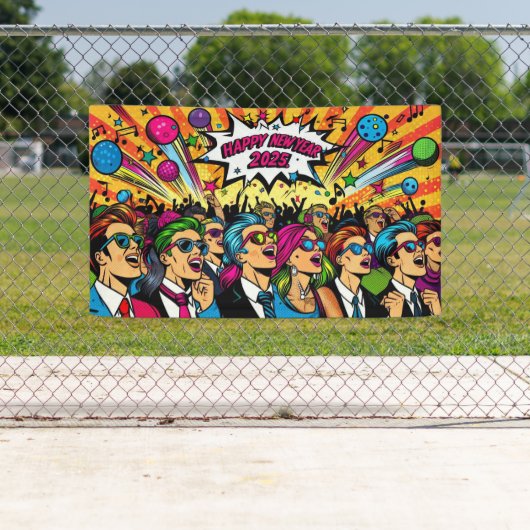 Banderoles Bonne année 2025 Pop Art Style (En situation)