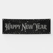 Banderoles Bonne année étoiles argent et noir (Horizontal)