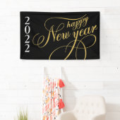 Banderoles Bonne année Gold & Black Typographie (En situation)