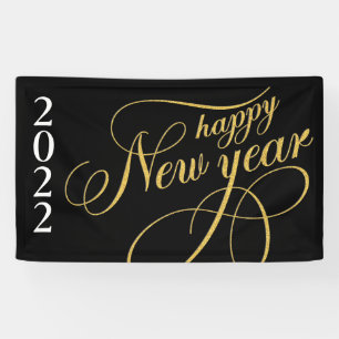 Banderoles Bonne année Gold & Black Typographie