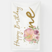 Banderoles Bonne fête d'anniversaire Citrouille rose et banni (Vertical)