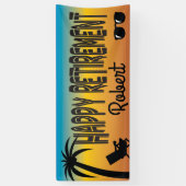 Banderoles Bonne retraite avec transat de plage et palmier (Vertical)