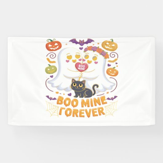 Banderoles Boo Mine Forever Mignonne Fantômes Noir Chat Aimer (Horizontal)