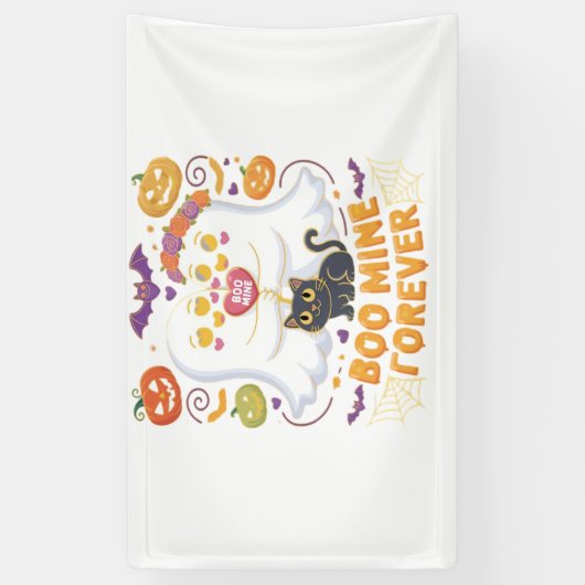 Banderoles Boo Mine Forever Mignonne Fantômes Noir Chat Aimer (Vertical)