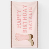 Banderoles Boot rose Cowboy Joyeux anniversaire (Vertical)