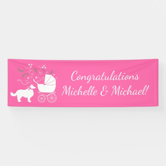 Banderoles Bordure Collie Chien Baby shower Chien Chiot Rose  (Horizontal)
