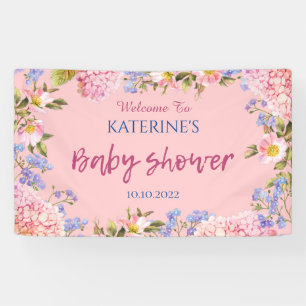 Banderoles Bordure Florale Fond Rose Bienvenue Baby Shower