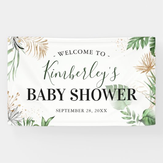 Banderoles Botanique Tropical Green & Gold Baby shower (Horizontal)